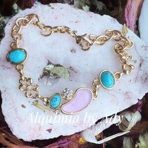 Alquimia Gold Bracelet with Turquoise and Pink Accents